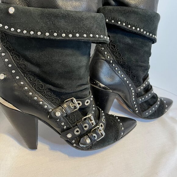 El Tequero Valerio Gluntoli Western Leather Italy Knee High Studded Rhinestones - Picture 3 of 16